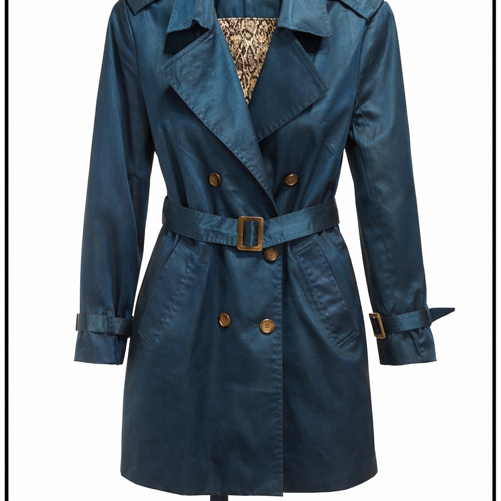 Joan Rivers Teal Double-Breasted Trench Coat